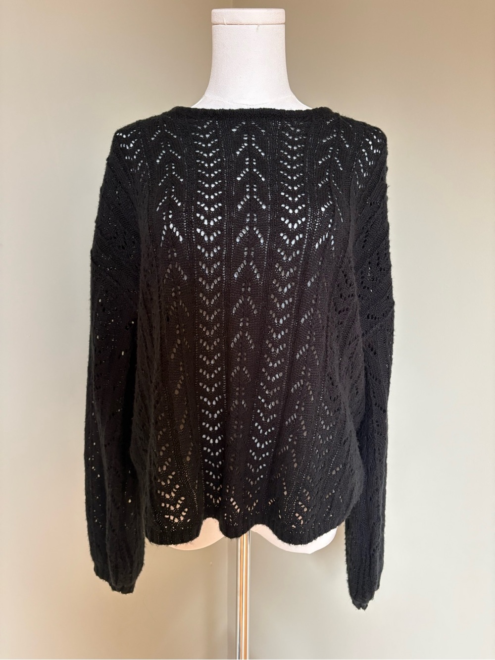 bishop + young Black Lacy Openwork Crew Neck Sweater
